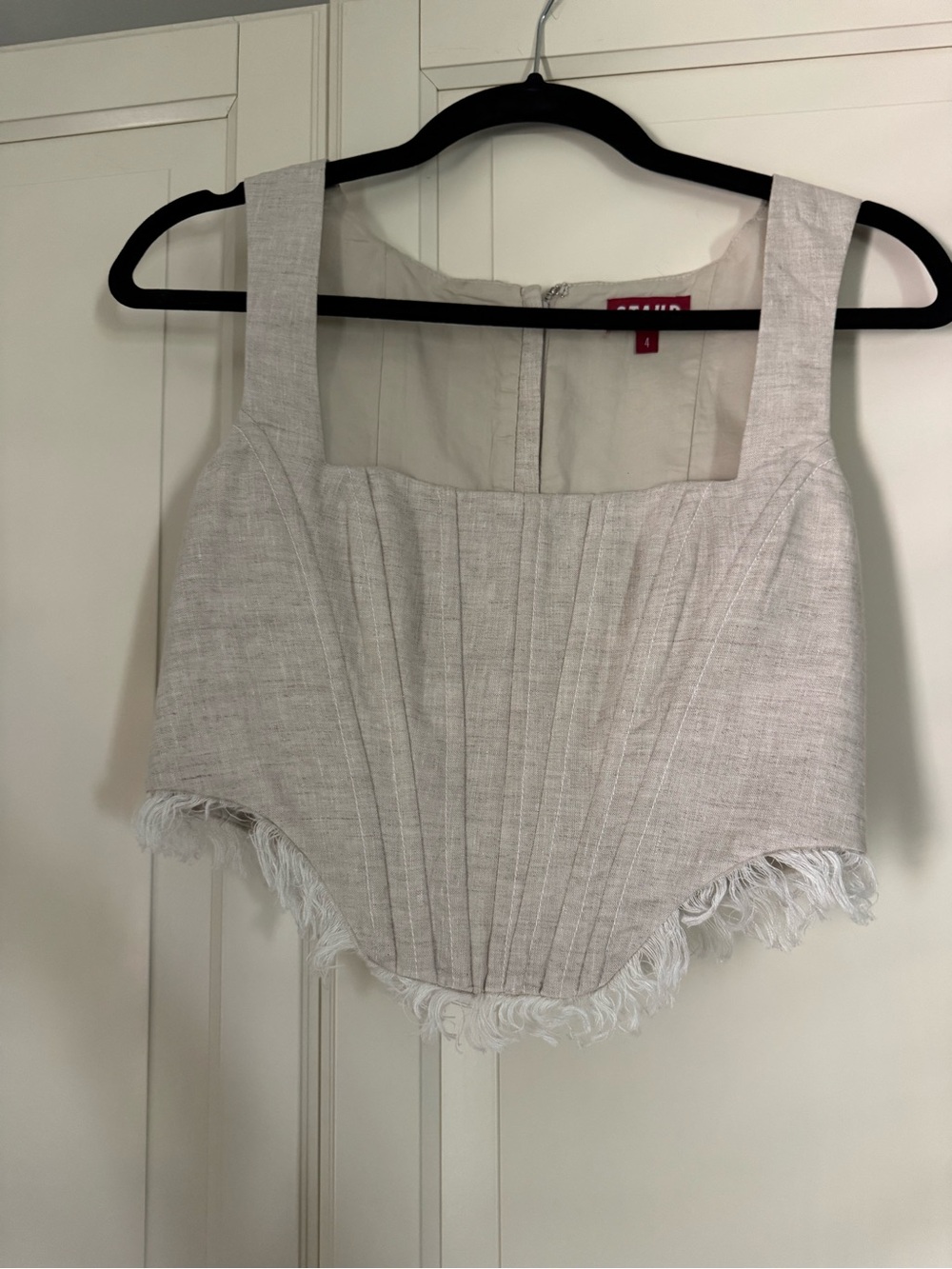 STAUD Triton Set Linen Wide-Leg Pants with Silver Buckle Belt & Linen Corset - Picture 2 of 12